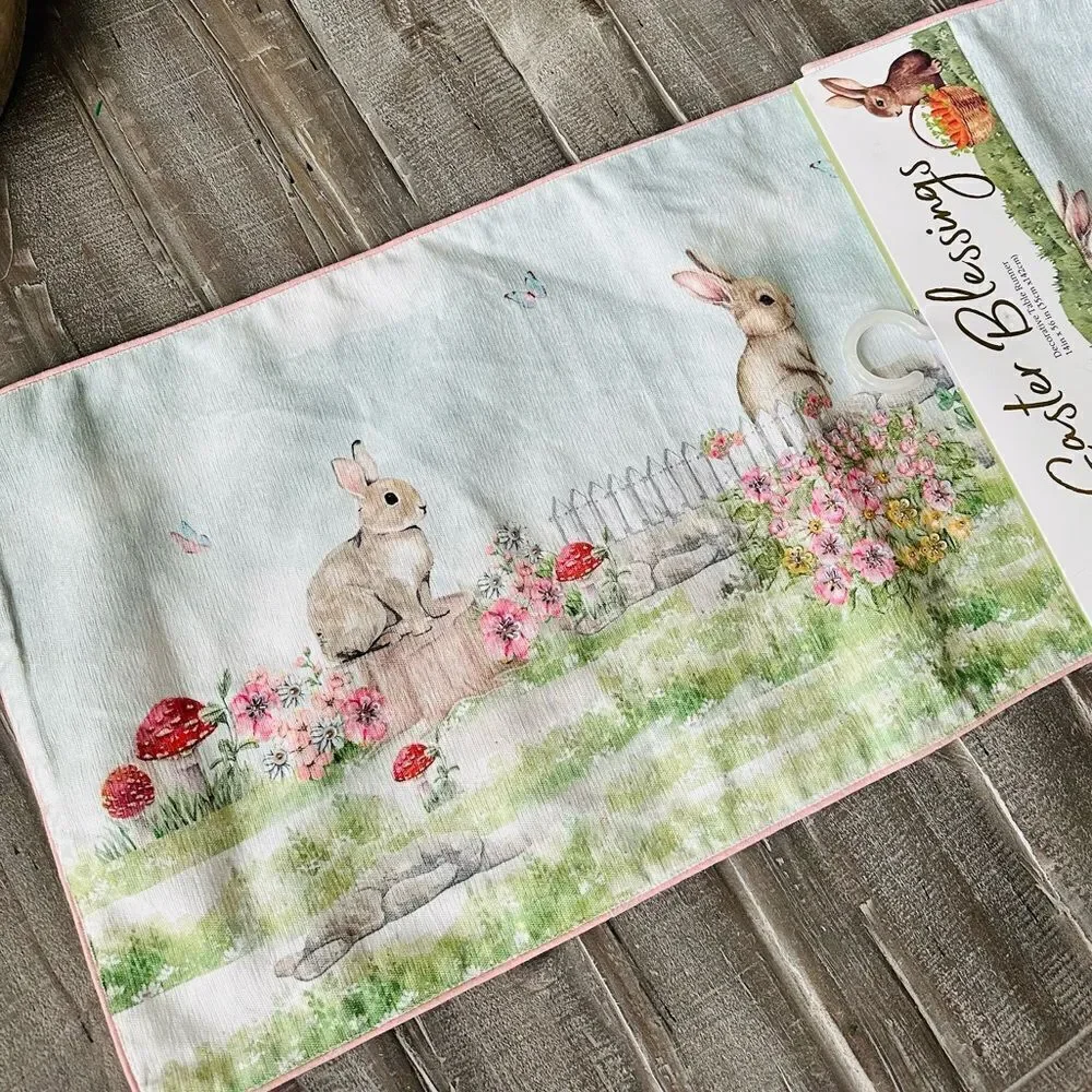 Easter Bunny Rabbit Mushroom Butterfly Beaded Spring Table Runner